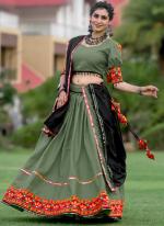 Pure Cotton Green Navratri Wear Gamthi Work Lehenga Choli